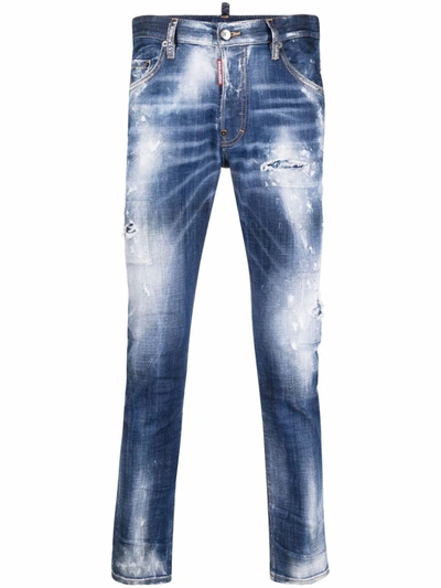 Dsquared2 Medium Blue Mid-rise Bleached Skinny Jeans | ModeSens