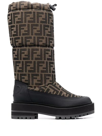 Shop Fendi Ff Motif Knee-high Boots In Schwarz