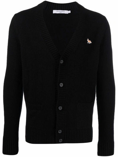 Maison Kitsuné Long Sleeve Wool Cardigan In Black