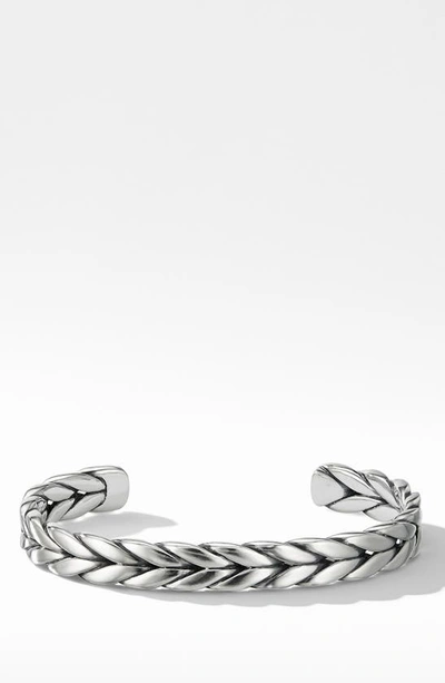 Shop David Yurman Chevron Woven Cuff Bracelet In Silver