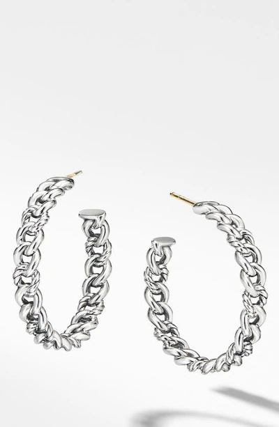 Shop David Yurman Belmont Chain Hoop Earrings In Silver