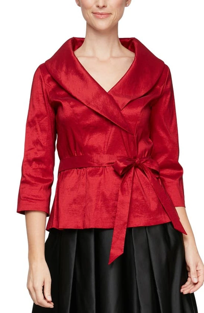 Shop Alex Evenings Brushed Satin Tie Waist Blouse In Red