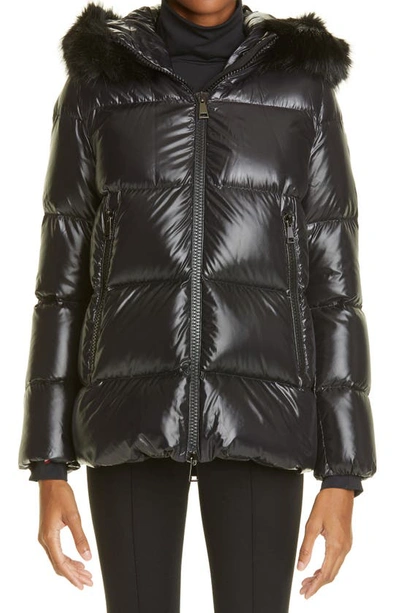 Shop Moncler Laiche Quilted Hooded 750 Fill Power Down Jacket With Removable Faux Fur Trim In Black