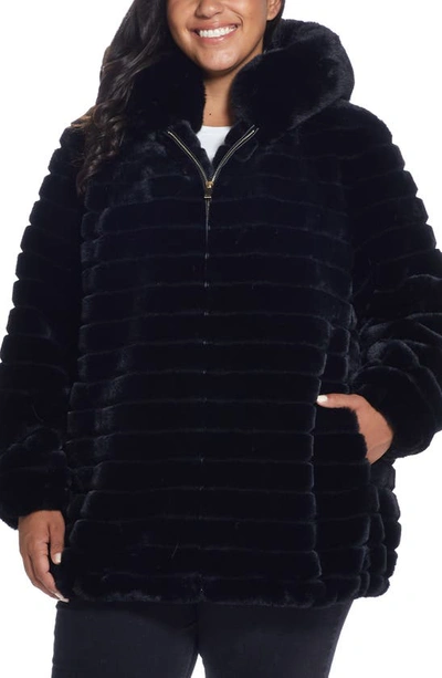 Shop Gallery Hooded Faux Fur Jacket In Black