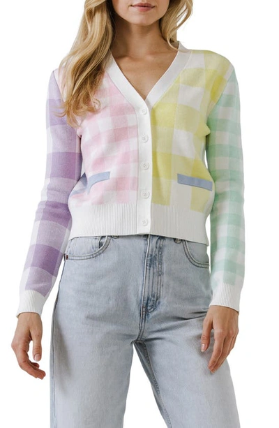 English Factory Multi Color Gingham Cardigan In Multi