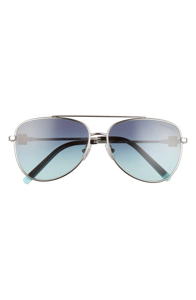 Shop Tiffany & Co 59mm Pilot Sunglasses In Silver/ Azure Gradient Blue