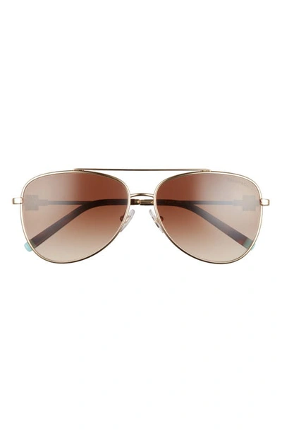 Shop Tiffany & Co 59mm Pilot Sunglasses In Pale Gold/ Gradient Brown