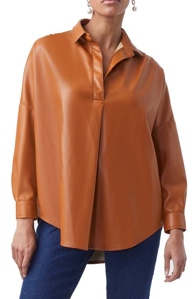 Shop French Connection Faux Leather Popover Shirt In Glazed Ginger