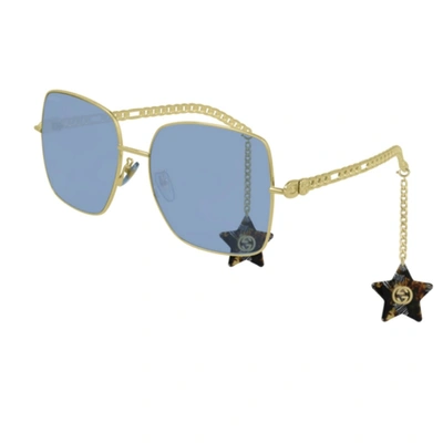 Shop Gucci Blue Square Ladies Sunglasses Gg0724s 004 61 In Blue,gold Tone