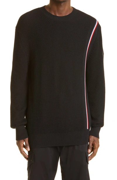 Shop Moncler Stripe Waffle Stitch Cotton Sweater In Black