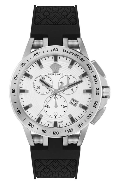 Shop Versace Sport Tech Chronograph Silicone Strap Watch, 45mm In Stainless Steel