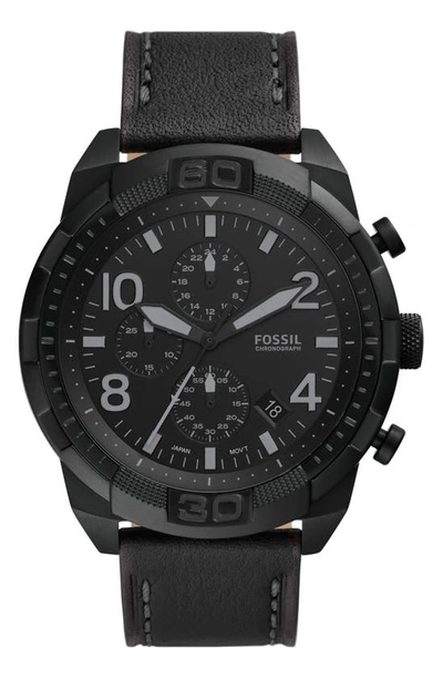 Shop Fossil Bronson Leather Strap Watch, 50mm In Black