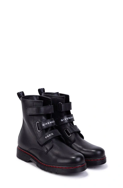 Shop Givenchy Kids' Logo Strap Combat Boot In Black