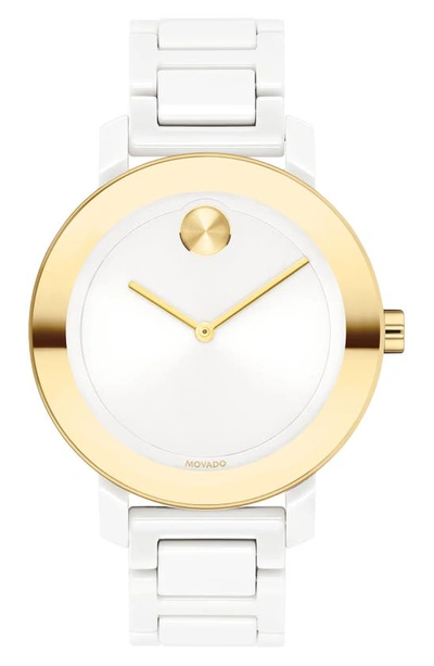 Shop Movado Bold Evolution Bracelet Watch, 36mm In White/ Gold
