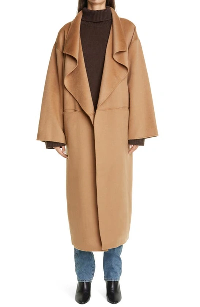 Shop Totême Annecy Open Front Wool & Cashmere Coat In Camel