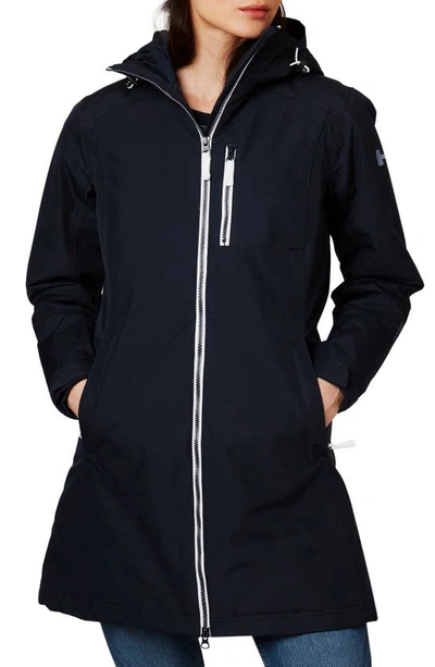 Shop Helly Hansen 'belfast' Long Waterproof Winter Rain Jacket In Navy