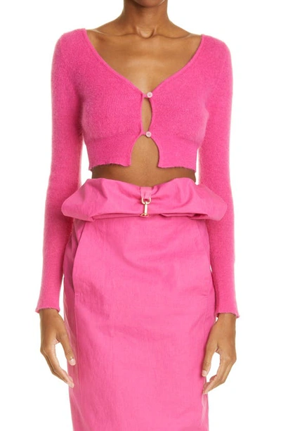 Shop Jacquemus Alzou Mohair Blend Crop Cardigan In Pink