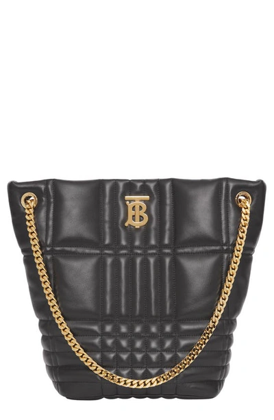 Shop Burberry Medium Lola Quilted Lambskin Leather Bucket Bag In Black