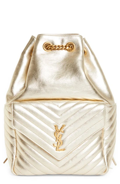 Shop Saint Laurent Joe Monogram Matelassé Metallic Leather Backpack In Platino