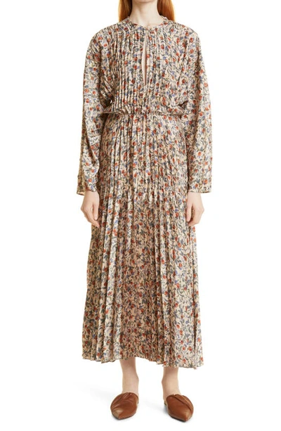 Shop Vince Pomegranate Pleated Long Sleeve Maxi Dress In 267cha-chamois