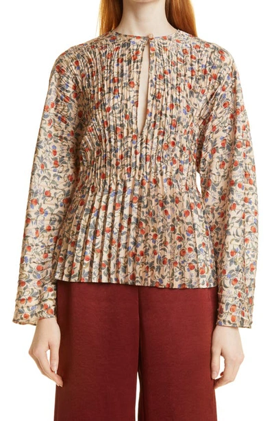 Shop Vince Pomegranate Pleated Long Sleeve Blouse In Chamois