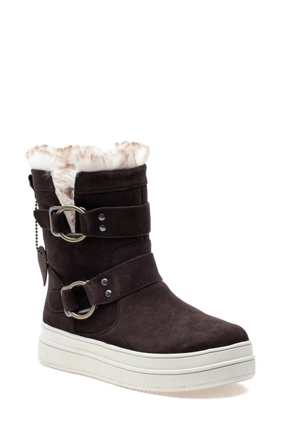 Shop Jslides Nelly Water Resistant Faux Fur Boot In Dark Brown Suede