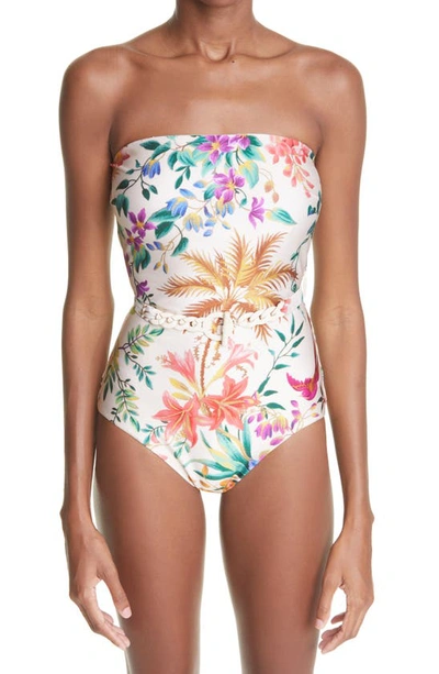 Shop Zimmermann Tropicana Floral One-piece Swimsuit In Cream Floral