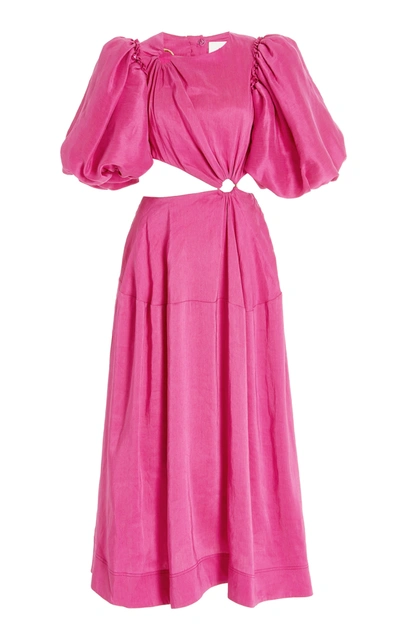 Shop Aje Women's Vanades Cutout Linen-blend Midi Dress In Ivory,pink