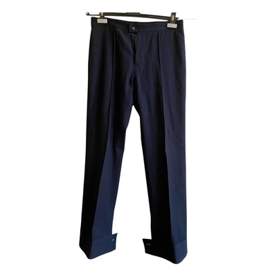 Pre-owned Yohji Yamamoto Wool Straight Pants In Blue