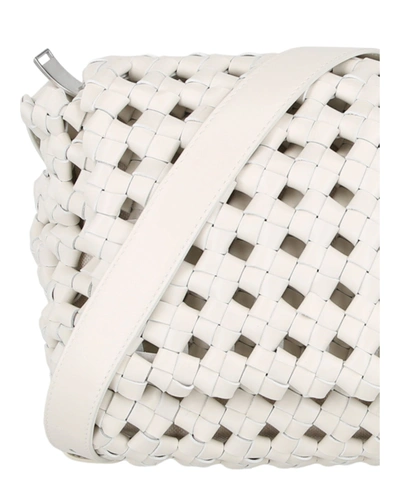 Shop Bottega Veneta Window Crochet Leather Shoulder Bag In White/silver