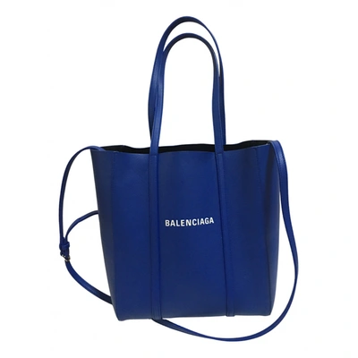 Pre-owned Balenciaga Eveyday Cabas Leather Tote In Blue