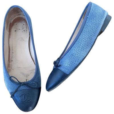 Pre-owned Chanel Tweed Ballet Flats In Blue
