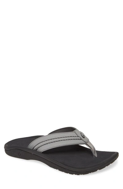 Shop Olukai Hokua Flip Flop In Sharkskin/ Dark Shadow