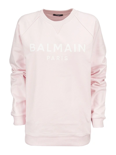 Shop Balmain Logo Print Sweatshirt In Pink