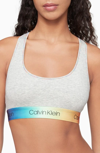 Shop Calvin Klein Modern Cotton Pride Unlined Bralette In Grey Heather