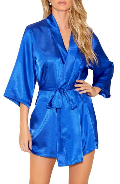 Shop Icollection Satin Robe In Royal-blue