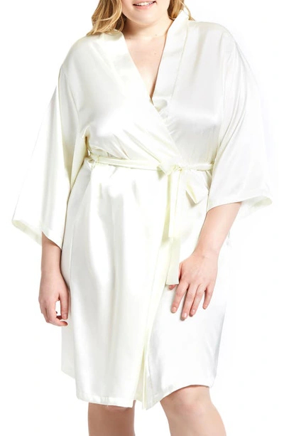 Shop Icollection Long Sleeve Satin Robe In Ivory