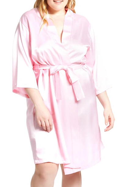 Shop Icollection Long Sleeve Satin Robe In Pink