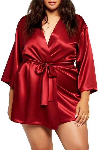 Shop Icollection Satin Robe In Burgundy