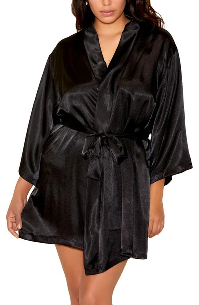 Shop Icollection Satin Robe In Black