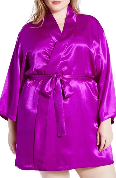 Shop Icollection Satin Robe In Purple