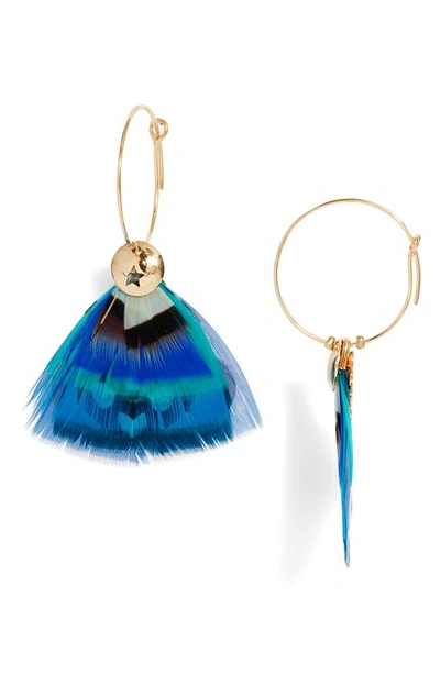 Shop Gas Bijoux Bermude Feather Hoop Earrings In Peacock Blue
