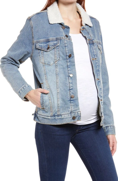 Shop Bun Maternity Mama Faux Shearling Lined Denim Maternity Jacket