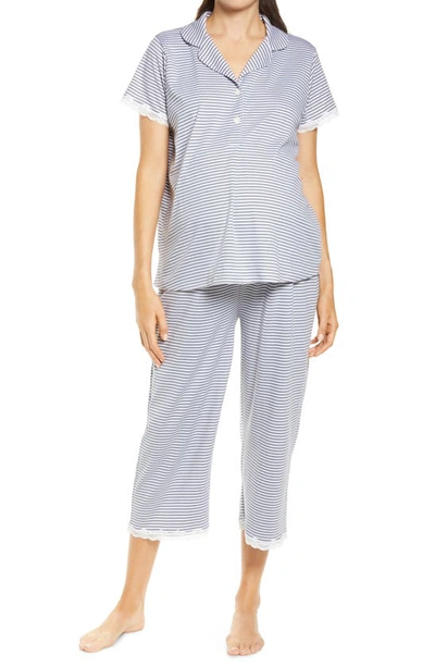 Shop Belabumbum Ashley Maternity/nursing Capri Pajamas In Gray / White Stripe