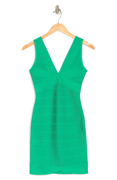 Shop Herve Leger V-neck Mini Bandage Dress In Green Opal
