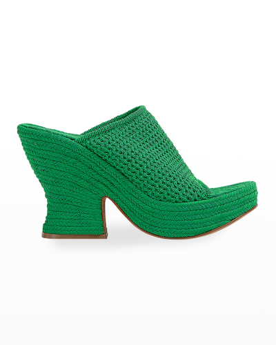 Shop Bottega Veneta Wedge Knit Slide Wedge Platform Sandals In Grass