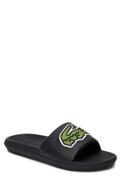 Shop Lacoste Croco Slide Sandal In Black/ Green