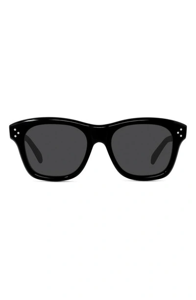 Shop Celine 53mm Rectangle Sunglasses In Shiny Black / Smoke