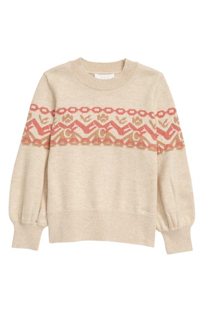 Shop Chloé Kids' Floral Jacquard Sweater In C08 Beige Light Marl