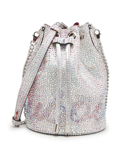 Shop Christian Louboutin Marie Jane Crystal-beaded Suede Bucket Bag In Silver